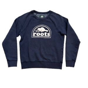 Roots Canada 🇨🇦 Navy Blue Logo Crew Neck Sweatshirt